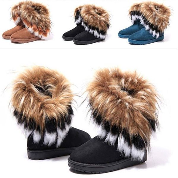 

winter warm ankle faux fur boots for women fashion ladies round-toe slip on flock snow boot shoes high quality, Black