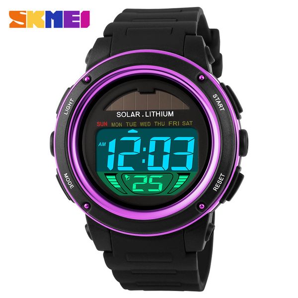 

skmei outdoor sport watch men solar power digital watch 5bar waterproof chrono big dial military male clock relogio masculino, Slivery;brown