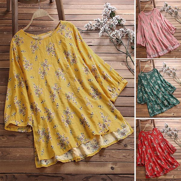 

new women's 3/4 sleeve blouse tees beach casual floral print loose, White