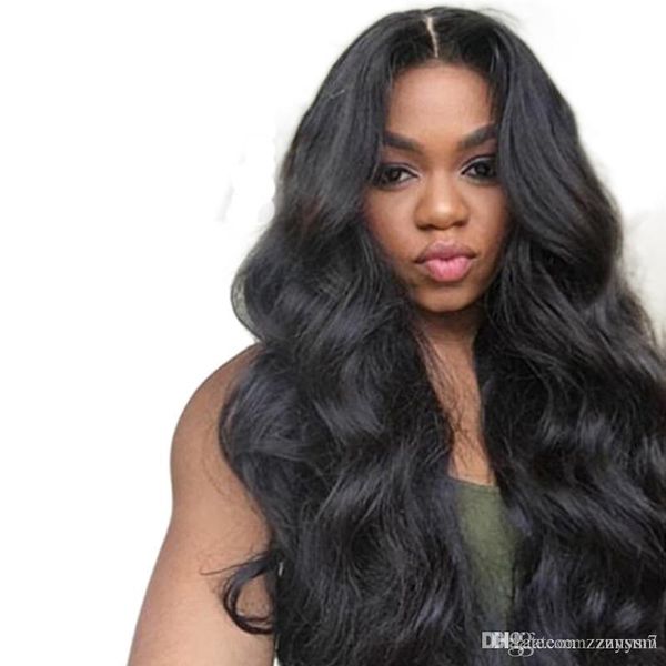 

eseewigs body wave middle part 150 density 360 lace frontal wigs baby hair pre plucked brazilian remy human hair wigs for women, Black