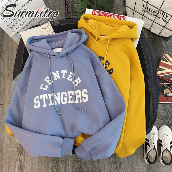 

surmiitro warm hoodies women fashion 2019 autumn winter kpop ladies long sleeve hooded sweatshirt female, Black
