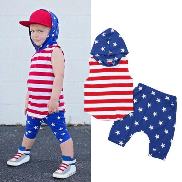 

toddler kids baby boy hooded vest +shorts pants 2pcs outfits clothes set 2020 striped and stars outfit toddler clothing, White