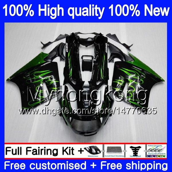 Karosserie für KAWASAKI ZZR 1100 CC ZX-11R 1990 1991 1992 205MY.54 ZX 11R ZZR1100 ZX11 R ZZR-1100 ZX-11 R ZX11R 90 91 92 Verkleidung Grüne Flammen