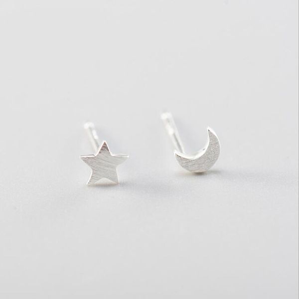 

asymmetry moon star stud earrings for women statement korean real 925 sterling silver earring party gifts accessories, Golden;silver