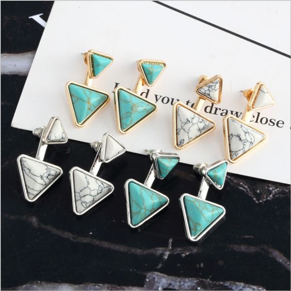 

new selling earrings wholesale size double triangle green stone earrings boutique factory wholesale, Golden;silver
