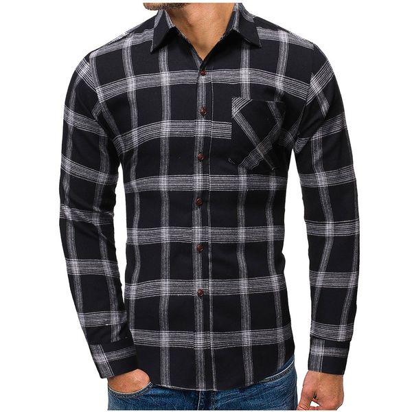 

kancoold casual plaid shirt men's shirt 2019 new fashion men button long sleeves turn-down collar blouse nov12, White;black