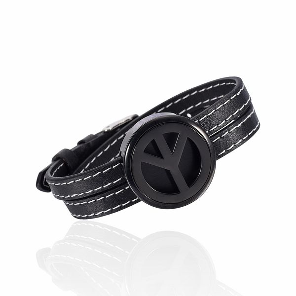 

ijc0011stainless steel black leather strap black dial aromatherapy bracelet essential oils diffuser perfume 2 pads bracelet, Silver