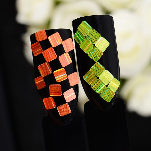 

meet across holographic laser nail glitter paillette 1 box square sequins colorful 3d nail tips manicure art decorations, Silver;gold