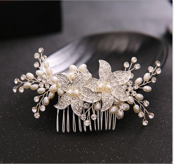 

new european bridal hair combs rhinestone beads bridal jewelry accessories wedding dress, Silver
