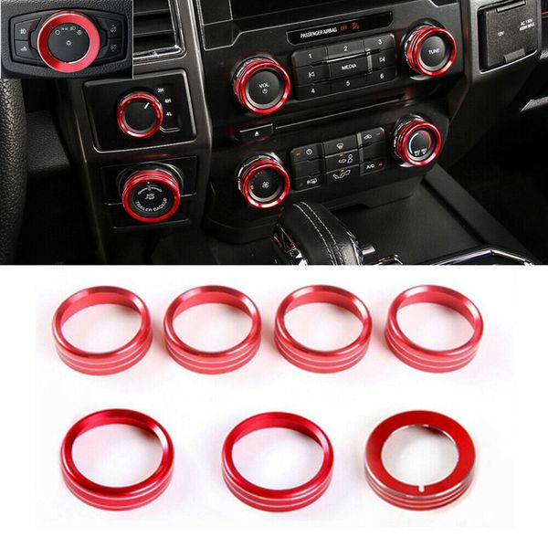 

7pcs red headlight air condition 4wd audio switch knob ring cover for f150 xlt 2016-2019