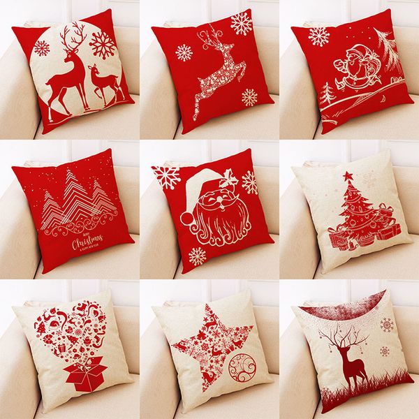 

christmas pillow case linen cushion covers santa claus reindeer pillow case home office sofa car square cushion cover dhl an2845