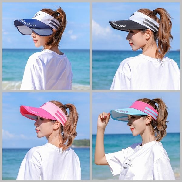 

summer sunshade stretch sun women's outdoor sunscreen beach sunshade hat all-match empty hat, Blue;gray