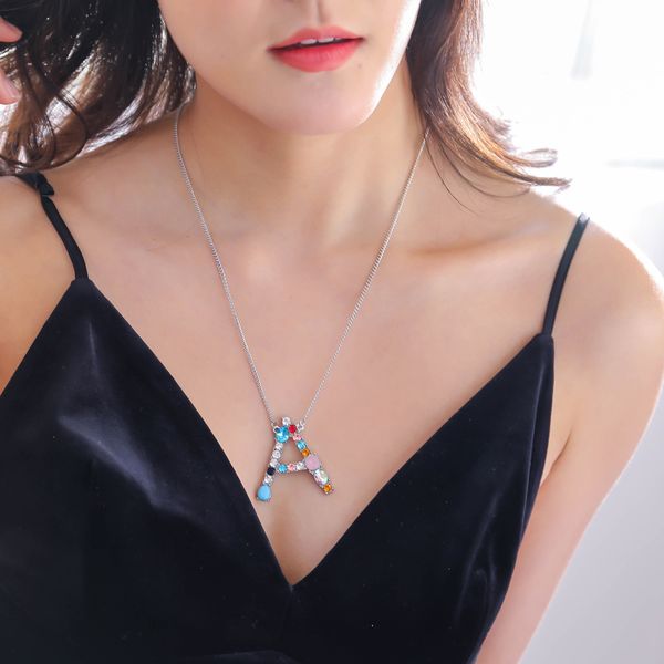 

luxury design popular handmade women gold plated alloy letter a-z pendant necklace, Black