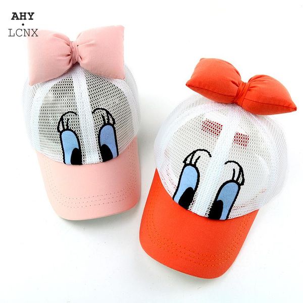 

мода лето девушки бейсболка мультфильм duck big bow knot visor дышащий net младенца дышащая сетка caps дети hip hop sun hat avkcu, Yellow