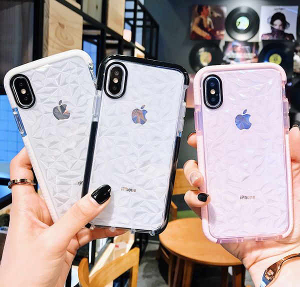 

hybrid transparent 3d diamond soft tpu clear case for iphone xr xs max x 8 7 6 5 samsung s7 edge s8 s9 s10 5g plus s10e note 9 a10 a30 a50