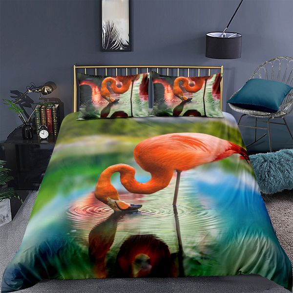 

3d stereo digital printing three-piece animal flamingo bedding