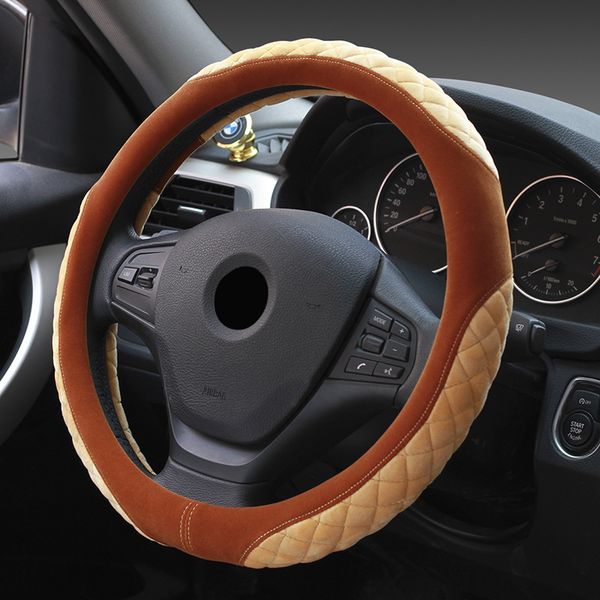 

universal steering-wheel warm soft plush car steering wheel covers winter brown for wood grain car interior accessories