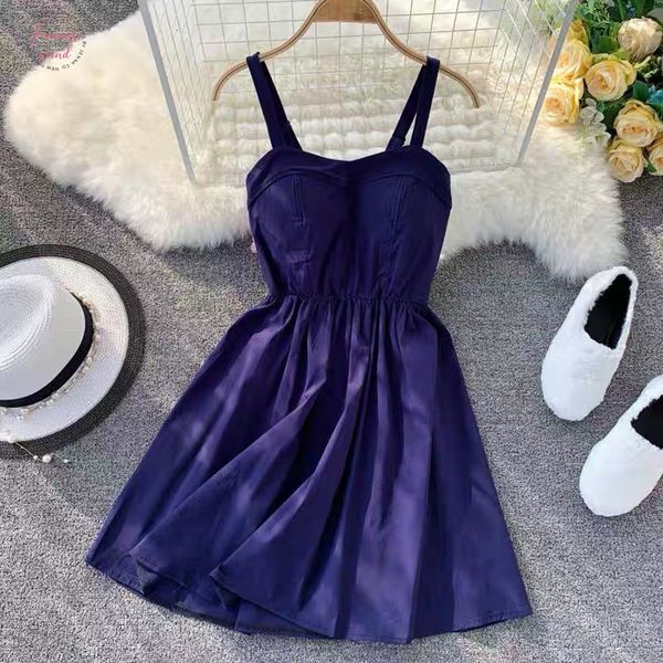 

new coming 2019 summer solid knee length spaghetti strap strapless dresses high street empire style party holiday designer clothes, Black;gray