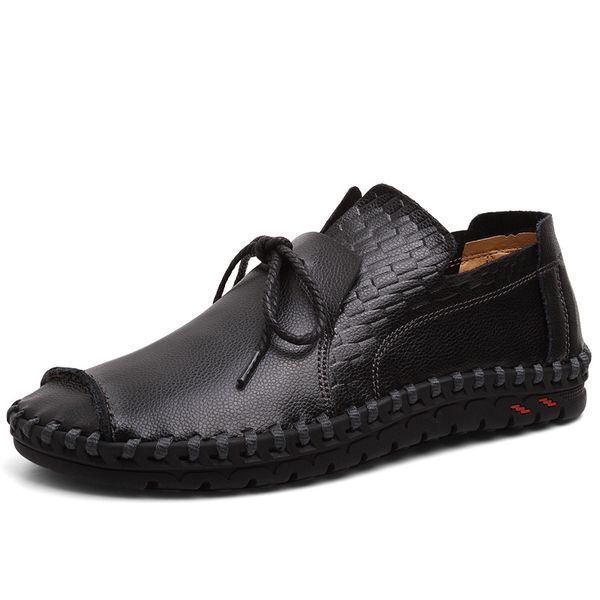

men genuine leather casual shoes loafers men shoes quality comfort soft flats fashion sneakers big size 38~56, Black