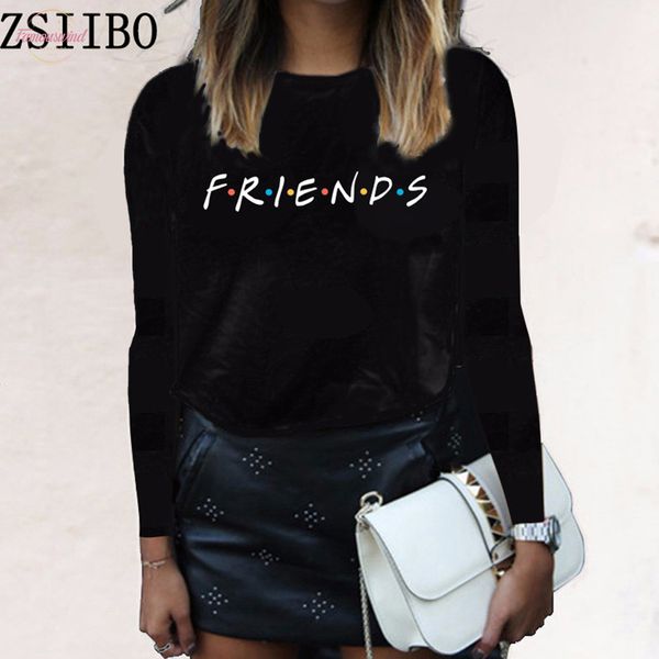 

autumn long sleeved friends english letter funny t shirt for lady girl tee casual harajuku t shirt casual girl clothes, White