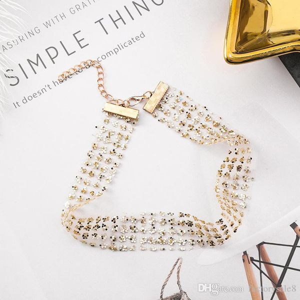 

2018 сексуальная мода ультра - флэш-марлевые блестками кружева ожерелье, простота цепи ожерелье, бесплатная доставка, Golden;silver