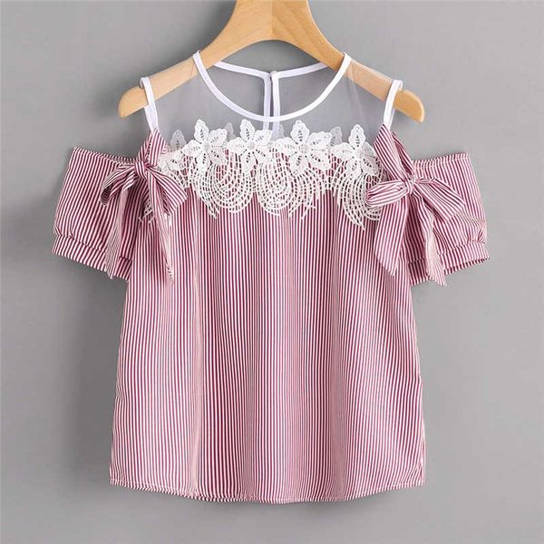 

fashion women ladies bowknot lace floral off shoulder cami casual blouse short sleeve shirt blouse summer female blusa, White