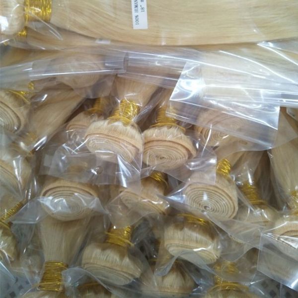 Heißer Verkauf Bleach Blonde Farbe 613 # Russisch Peruanisches Malaysisches Indisches Gerades Reines Menschenhaar Webt Bundles Remy Haarverlängerungen, kostenloser DHL