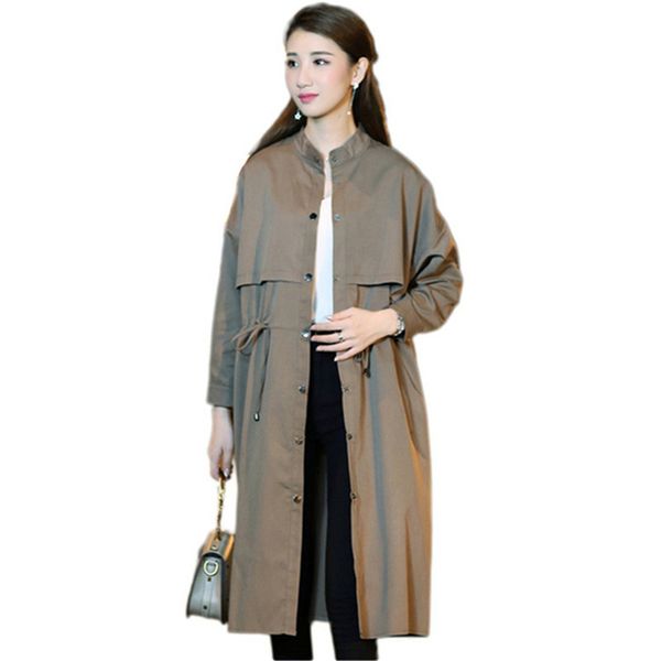 

2019 spring new women windbreaker jacket korean fashion elegant outerwear autumn mid-long solid color single-breasted coat lj324, Tan;black