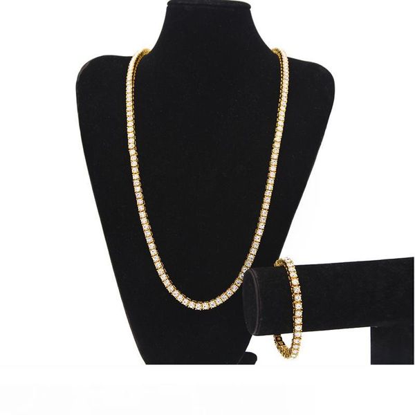 

хип-хоп ювелирные наборы обледеневшие цепи мужские 1 ряд bling bling белый черный горный хрусталь теннис длинные ожерелья браслет браслет дл, Silver