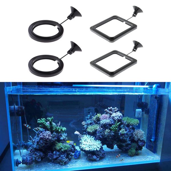 

4 x plastic aquarium fish safe floating food feeder circle, round & square with suction cup for guppy, goldfish smaller fish