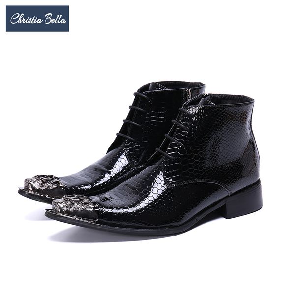 

christia bella new british men genuine leather boots office wedding men dress shoes male lace up formal ankle boots plus size, Black