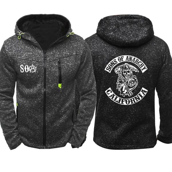 

soa sons of the child fashion samcro men sportswear zipper hoodies skull male casual sweatshirt fleece hiphop warm hoody, Black