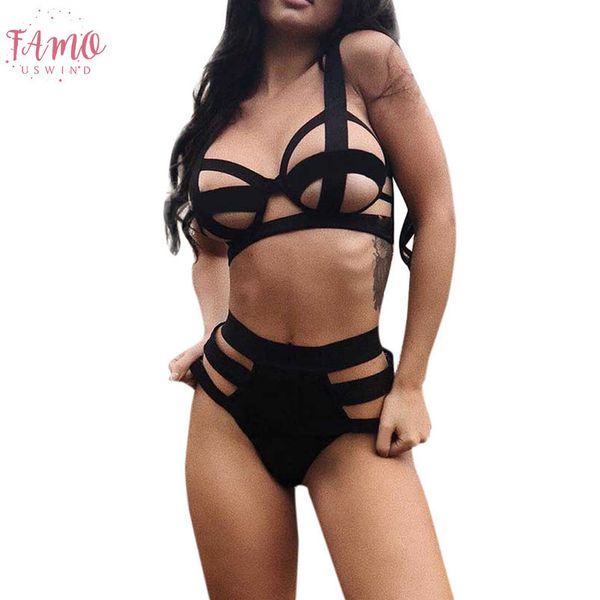

2020 women black bandage swimsuit bikini set push up swimwear high waist swim bathing bikinis suit biquini, White;black