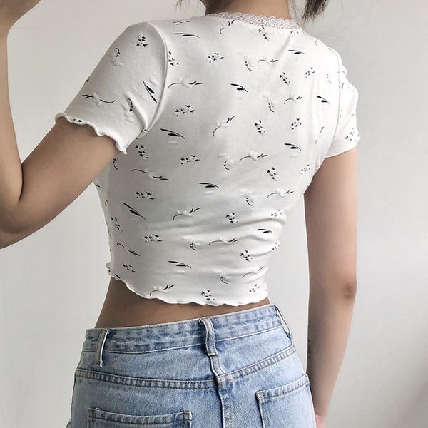 

women's t-shirt sweet white lace basic crop graphic tees women casual streetwear summer stretch slim femme harajuku tee shirt
