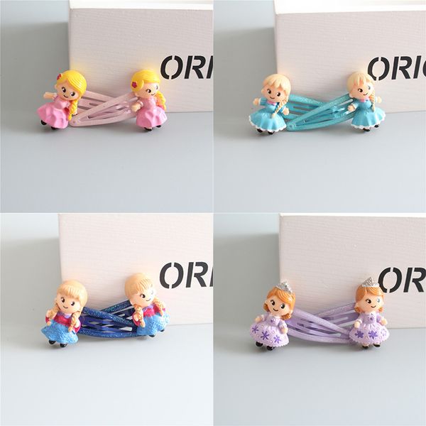 

2pcs new cute creative fine princess resin bb clip hairpins children headwear baby hair clips headdress girls hair accessories, Slivery;white