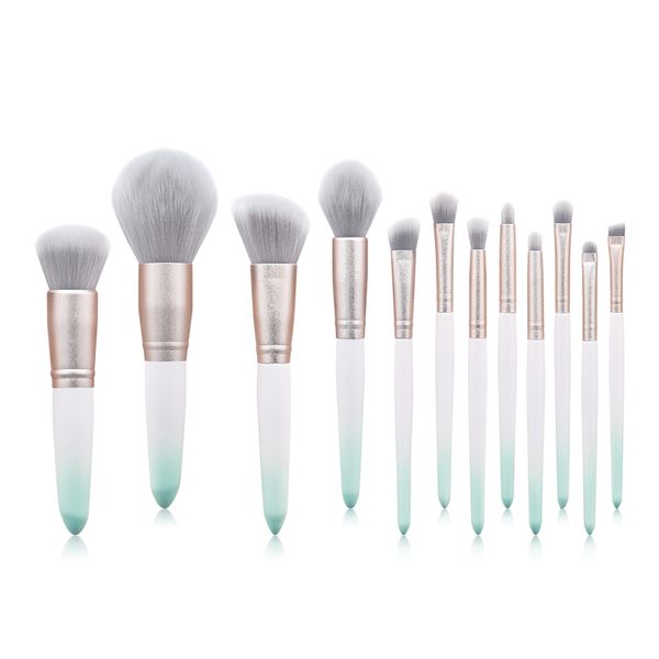 

12pcs makeup brush set foundation eye powder brushes makeup brushes gradient green wooden handle gold frosted tube synthetic hair