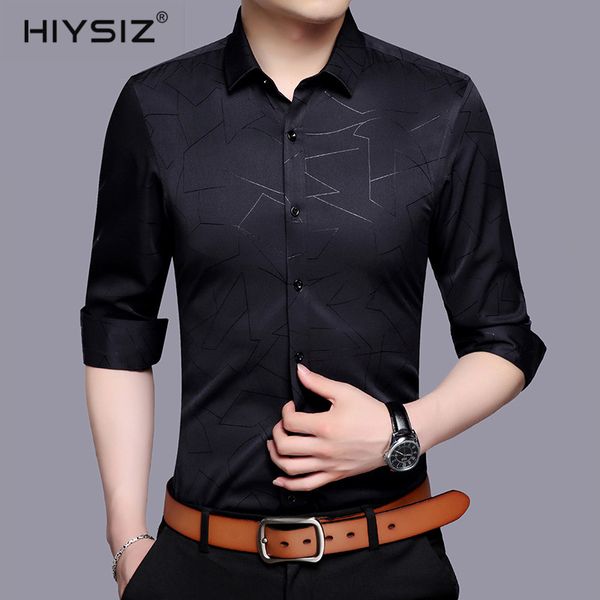 

hiysiz striped casual shirt men 2019 new fashion brand autumn spring streetwear turn-down collar long sleeves shirt male ls025, White;black