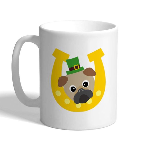 

coffee mug 11 ounces irish cute horseshoe pug leprechaun st patrick's patty shamrock clover ceramic tea cup only dropshipping