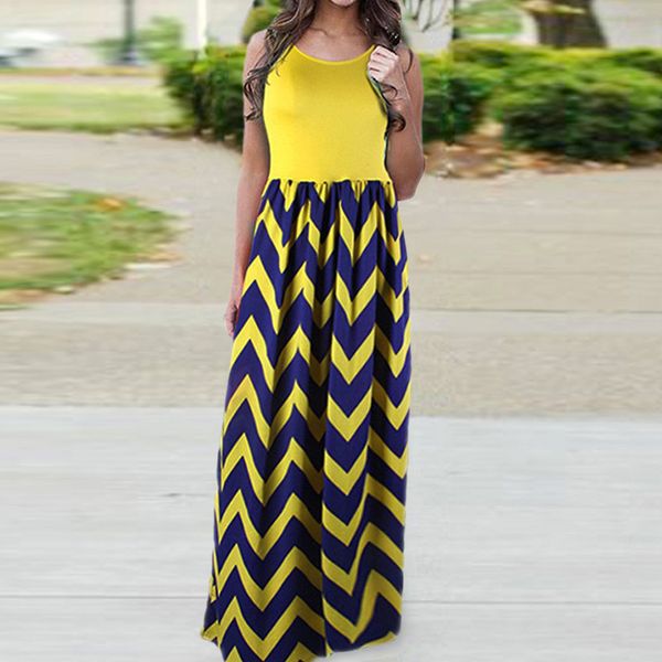 

women's boho long dress casual striped boho sleeveless beach summer sundress splice maxi dress fashion party dresses vestidos, Black;gray