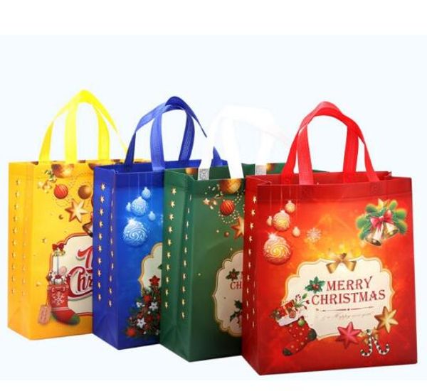 

200 pcs/lot non-woven holiday gift bags reusable christmas gift handbag holder tote xmas party favor bag present wrap large size