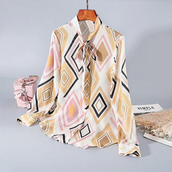 

новый женский темперамент шелковой рубашки мода шелковый кардиган с длинным рукавом женская одежда, White