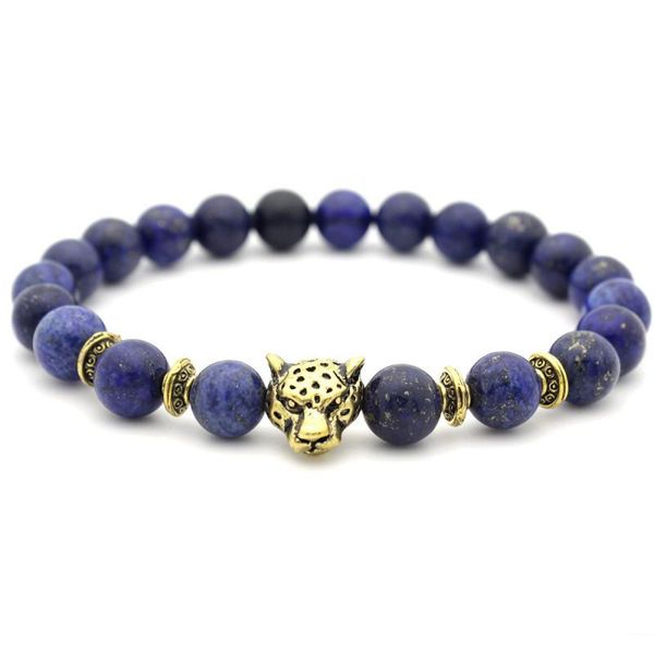 Azul Lapis Lazuli Leopardo Cabeça Corda Contas de Oração de Cristal Gemstone Ouro Antigo de Prata Das Mulheres Dos Homens Pulseiras