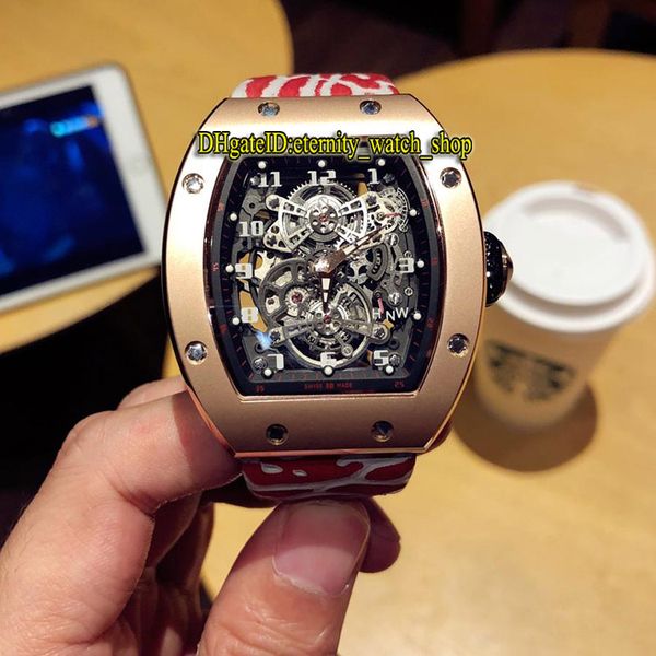 

edition rm 17-01 skeleton dial tourbillon japan miyota automatic mens watch rm17-01 rose gold case leather strap sport designer watches, Slivery;brown