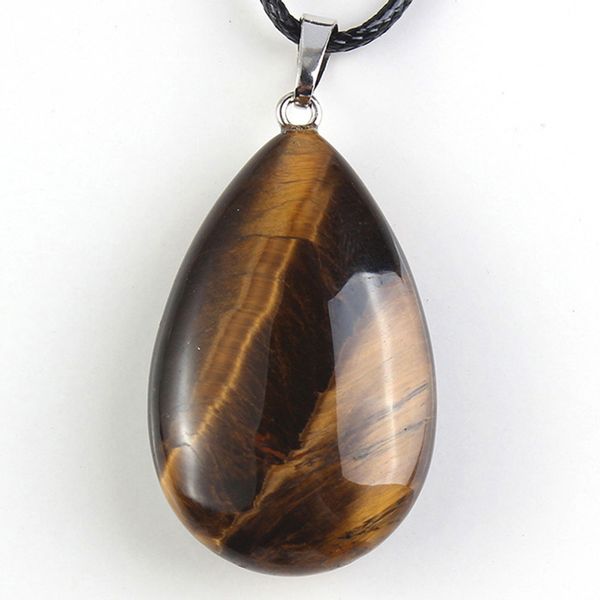 

wholesale 10 pcs silver plated water drop tiger eye stone pendant with rope chain rock crystal fashion jewelry