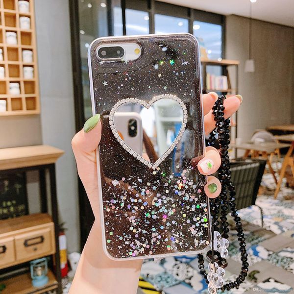 

for iphone xs max xr phone case love mirror glitter powder 6 7 8 x plus tpu all inclusive soft cell phone cases