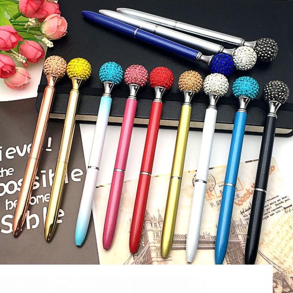 

10pcs big carat diamond crystal pen gem ballpoint pen ring wedding office metal ring roller ball rose gold silver pink blue, Blue;orange