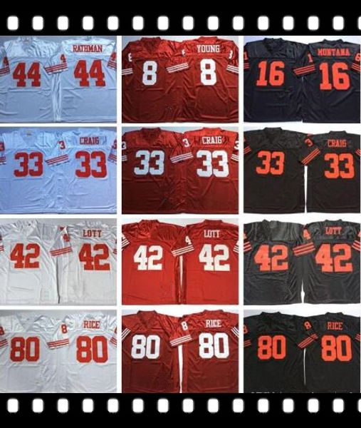 Maglie da calcio americane da uomo Retro American Steve Young Joe Montana Deion Sanders Roger Craig Ronnie Lott Tom Rathman Jerry Rice Dwight Clark Sticthed