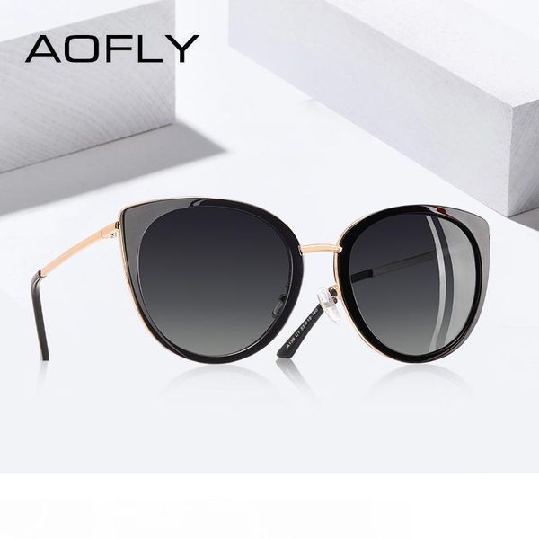 

aofly 2019 brand design cat eye sunglasses women vintage ladies polarized sun glasses female shades metal frame eyewear gafas mx190723, White;black
