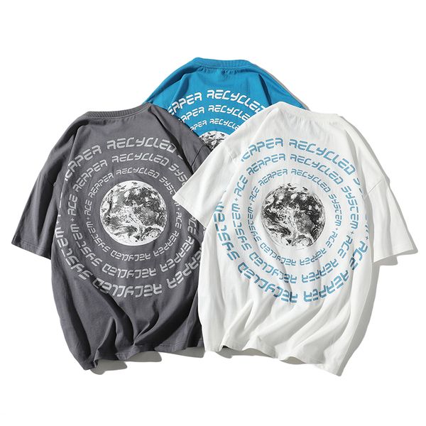 

мужские футболки лето с коротким рукавом футболка земля печатных уличная janpanese harajuku негабаритных билли эйлиш рубашка astroworld, White;black