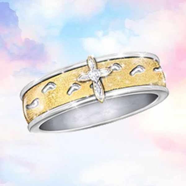 

cluster rings fashion two tone color cross for women 2021 arrivals wedding jewelry ladies gifts drop, Golden;silver
